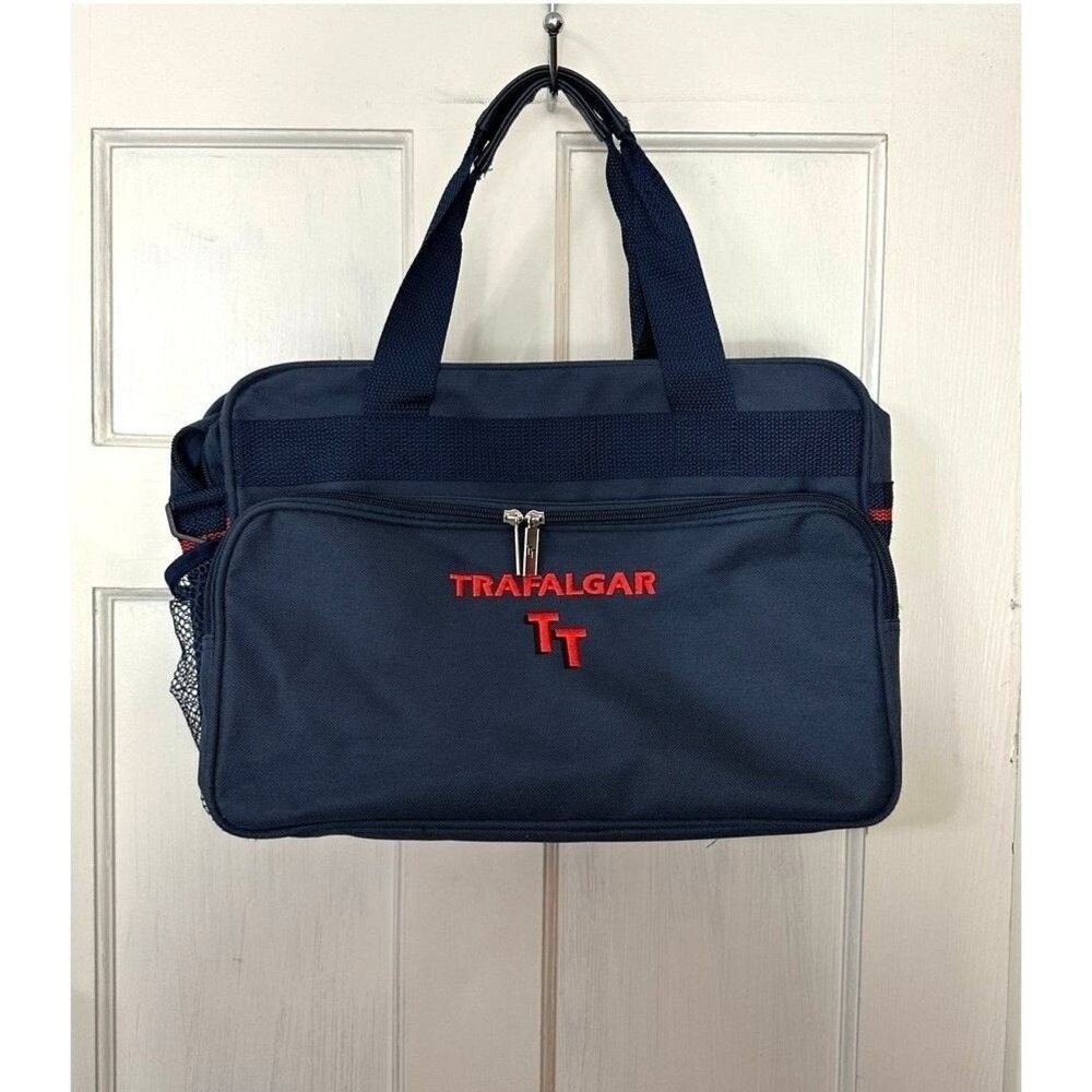 Trafalgar TT Tote Travel Bag Mens Navy Blue Embroidered Carry On Gym Duffle